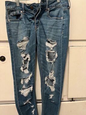 American Eagle Outfitters Blue Ripped Wide Leg Jeans